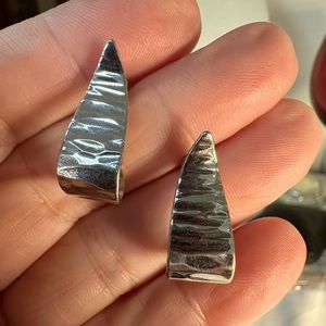 Curved abstract silvertone earrings